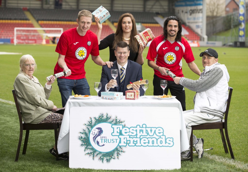 GLASGOW SPFL Trust launches festive friends project which will feed 500 elderly people at christmas... Partick players Chris Erskine (left) and Ryan Edwards (right) join Neil Doncaster Chief Executive SPFL (centre) and locals Ryan and Cathy Macdonald